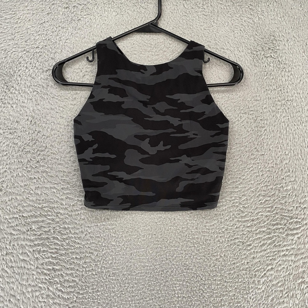 Athleta Conscious Crop Top Womens‎ XS Black Camo Tank Longline Sports Bra